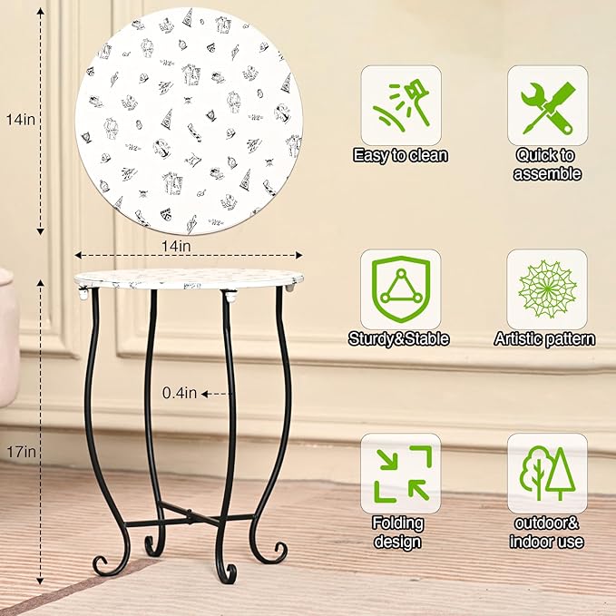 Patio Side Table, Versatile 14" Round Side Table Metal Stand for Balcony Yard Porch Bedside Rocking Chair and Pool Chair, Weather Resistant Accent Table for Indoor Outdoor Use, Easy Assembly