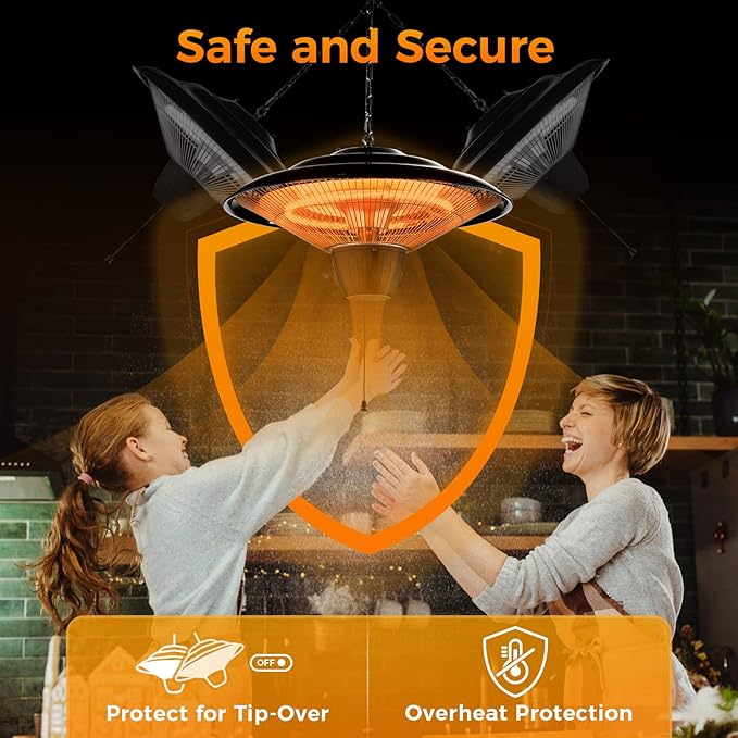 Air Choice Outdoor Heaters for Patio, 1500W Infrared Electric Patio Heater for Ceiling/Garage Use, Hanging Patio Heater with Adjustable Chain Length, Overheat Protection, Ideal for Outdoors and Garage