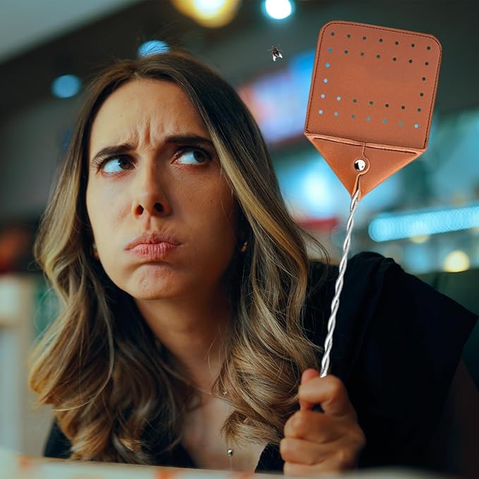 Fly Swatter, Fly Swatter Flexible PU Leather Swatters Heavy Duty with Iron Wire Handle for Indoor Outdoor Bug Mosquitoes and Bees, Flyswatter