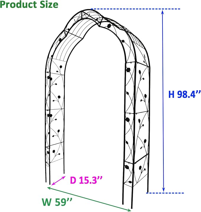 Metal Garden Arch 98.4" H Garden Arbor Trellis Climbing Plants Support Rose Arch Outdoor Lawn Wedding Party Events Archway Black