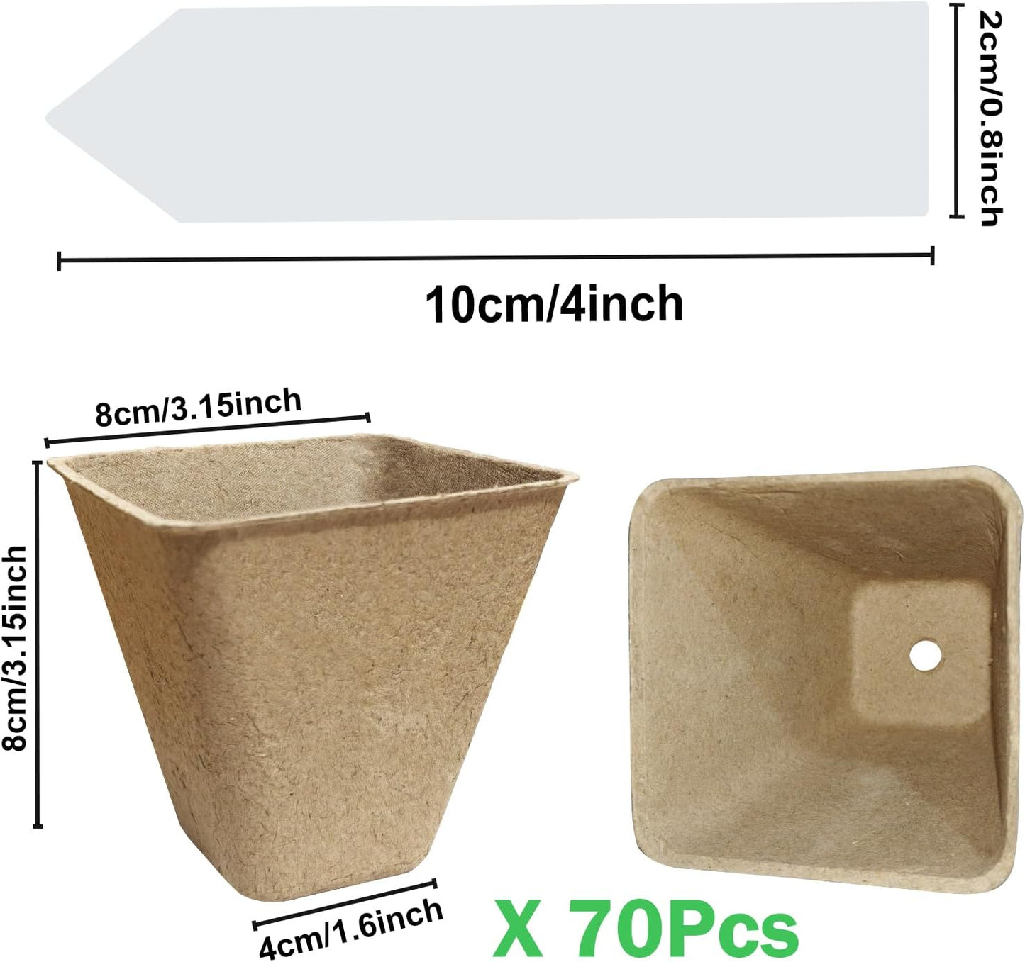 70-Pack 3.15 inch Square Peat Pots for Seedlings with Drainage Holes, Nursery Pots with 100 Labels for Plants