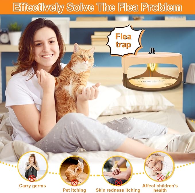 Flea Trap for Inside Your Home, Indoor Flea Traps with 1 Glue Discs Odorless Natural Fleas Killer Traps Pad Bed Bug Trap Light Bulb Pest Control for Home House Inside