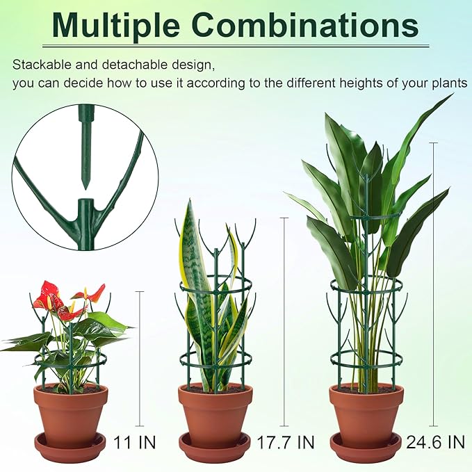 18 Pcs Plant Support Stakes & Plant Cage Support Rings, Plant Supports for Indoor Plants, Stackable Plant Holder Stick, Small Plants Potted Plants Flower Other Climbing Plants (6.4 "Wide X 11" High)