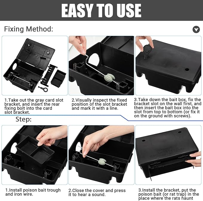 Qualirey Rat Bait Stations Large Rodent with Key Reusable Mouse Stations Mice Blocks Heavy Duty Boxes for Outdoor Rodents Mice Blocks, Bait Not Included, Black (4 Pack,8.66 x 7.5 x 3.9 Inches)