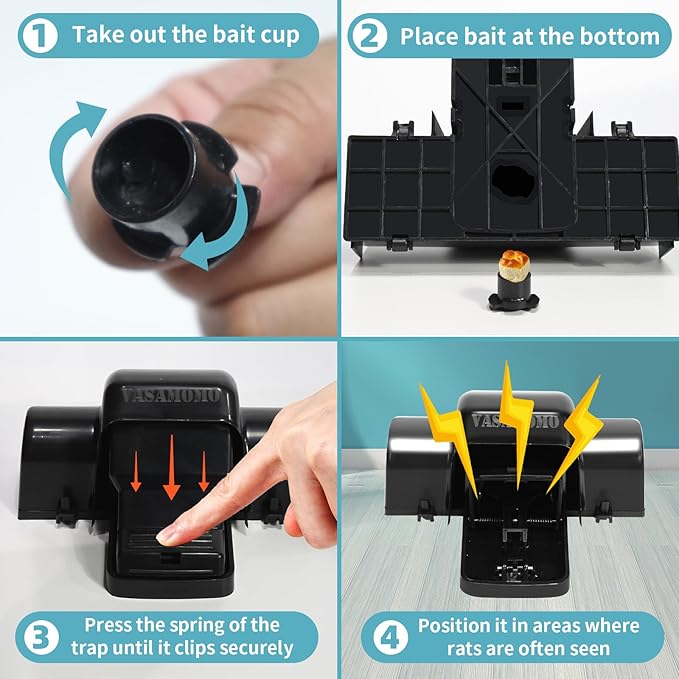 Large Rat Trap, Humane Dual-Entry Tunnel Traps for Rat, Mice & Chipmunks, Instant Kill Rodent Snap Trap with Sensitive Trigger and Powerful Jaws, for Both Indoor & Outdoor,Pack of 2