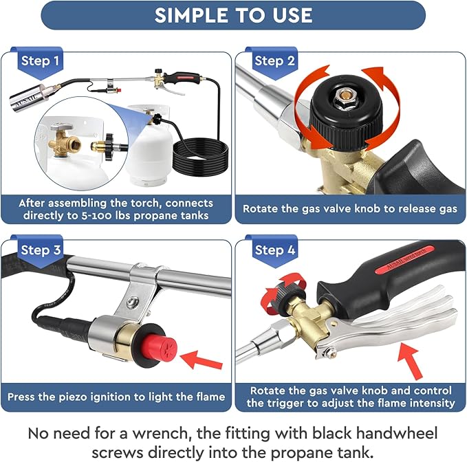 Propane Torch Weed Burner with Storage Bag,Blow Torch,Heavy Duty,High Heat Output,Flamethrower with Turbo Trigger Push Button Igniter and 10 FT Hose for Roof Asphalt,Ice Snow,Road Marking
