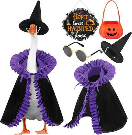 Halloween Porch Goose Outfits Witch with Accessories Yard Garden Lawn Goose Clothes for Plastic Cement Goose Statue 23" Fall Witch Porch Goose Costume Set for Patio Outdoor Decoration