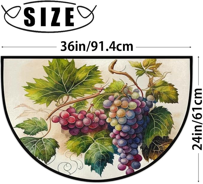 cfpolar Half Round Door Mat, Vintage Grapes Semicircle Mats, Non-Slip Area Rug Soft Doormat for Front Indoor Entrance, Welcome Mat for Garage Patio Home Decor 24 x 36 in