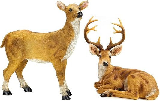 XTAPAN Resin Animals Sculpture Deer Statue Lying Male Deer and Standing Female Deer Living Room and Garden Deer Sculpture