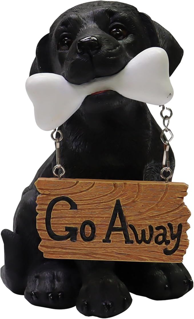 Nature's Mark Black Labrador Retriever Dog Puppy Statue with Welcome Sign Resin Garden Statue Decor 6.7" H