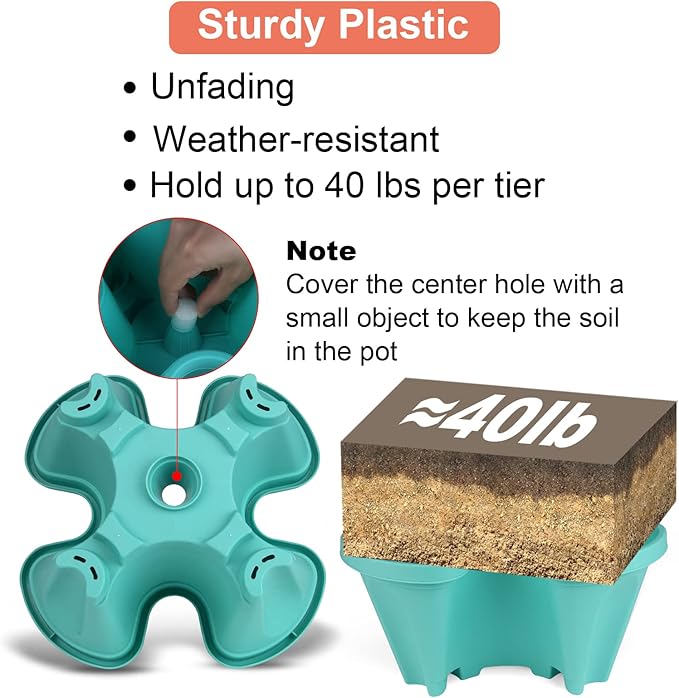 Vertical Planter 7 Tier Stackable Planters Garden Planters Strawberry Herb Flower and Vegetable Planter Indoor Outdoor Gardening Pots with Removable Wheels and Tools