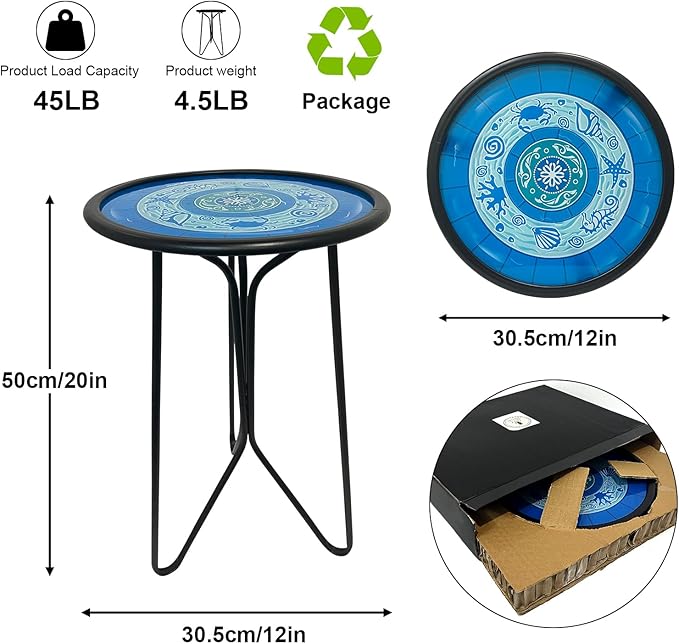 LIFFY Outdoor Side Tables, 12" Weather Resistant Small Balcony Table Patio Side Table, Indoor Small Round Home Decorative End Table, Plant Stands Table Outside, for Pool Beach Yard Balcony Garden