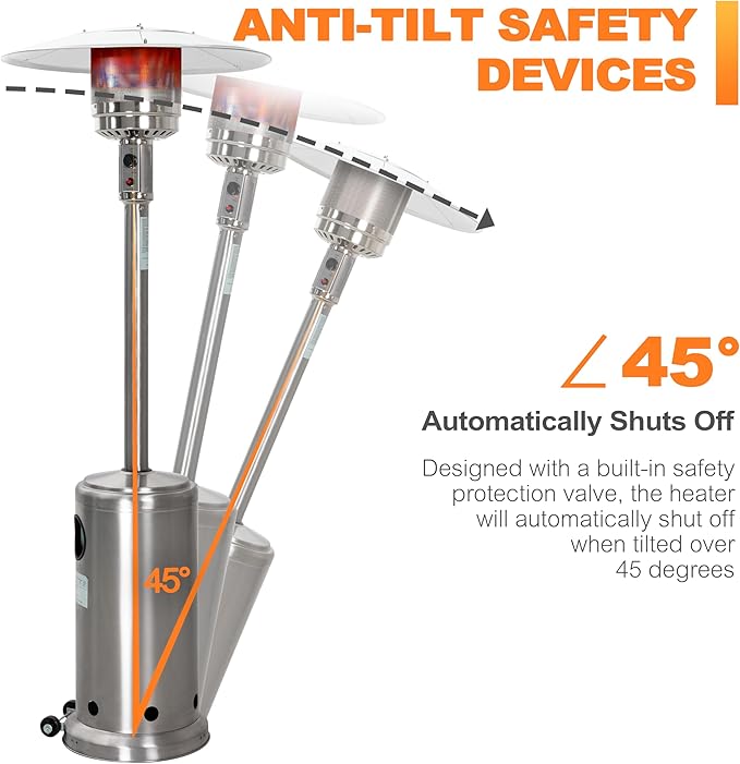 Nuu Garden Outdoor Propane Patio Heater, 46,000 BTU with Stainless Steel Burner and Wheels, Silver for Garden and Terrace