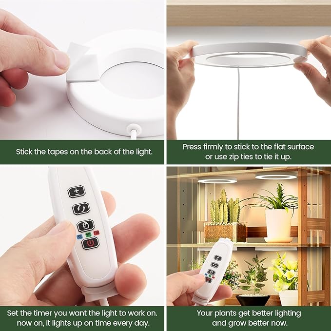 Mosthink 6.3" Ceiling Grow Lights for Indoor Plants, 144 LEDs Plant Light Full Spectrum, Under Cabinet Growing Lamp with Auto Timer, 10 Dimmable Levels, 3 Modes with Transparent Cover,Corded