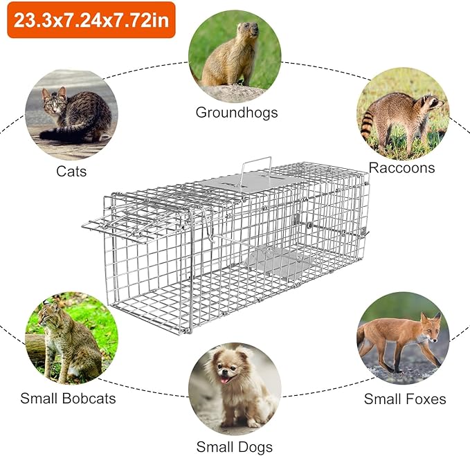 iMounTEK Humane Live Animal Cage Trap Cat Trap Cage Humane Catch & Release Live Rodent Collapsible Galvanized Wire for Kitten Rabbit Squirrels Small Raccoons Beavers Groundhogs Indoor Outdoor