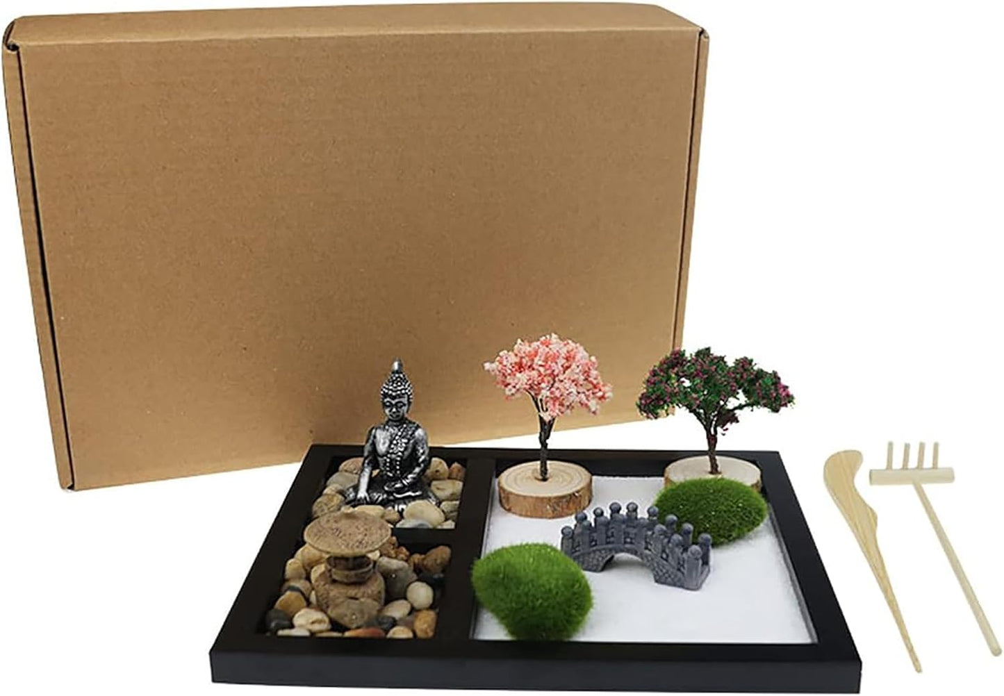 Meditation Japanese Zen Garden, Sand Garden Tools Accessories Box Set, Suitable for Home Office Desk Bonsai Decoration