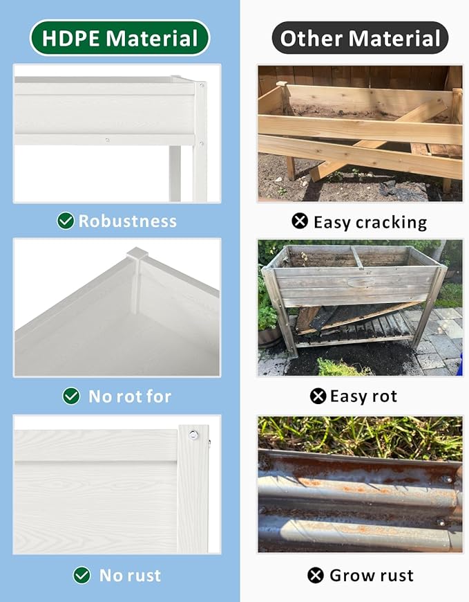 Raised Garden Beds Outdoor with Legs,Outdoor Planter Box,Non-Cracking,Rust Resistantand Rot-Resistant for Vegetable Garden for Backyard, Patio, Balcony Outdoors/Indoors White