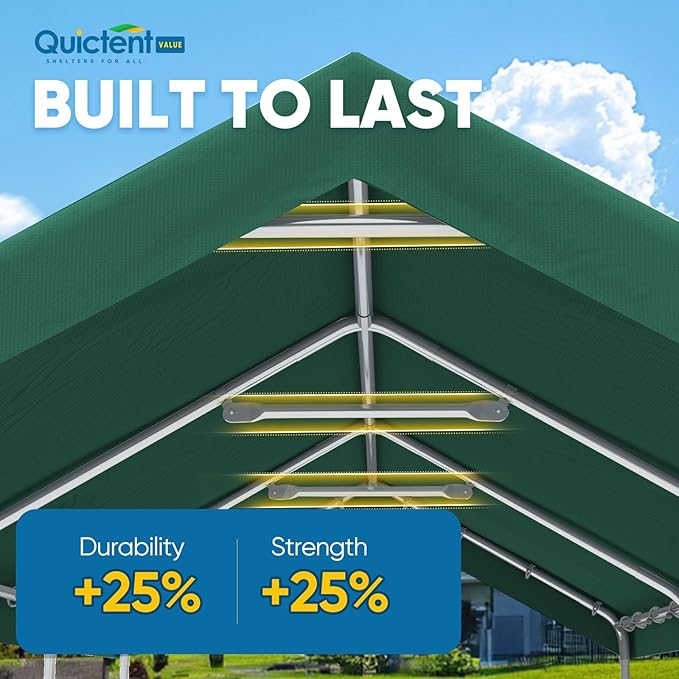 Quictent 10x20 ft Heavy Duty Carport Canopy Galvanized Car Tent Outdoor Garage Boat Shelter with Reinforced Structure, with Hanging Edge - Green