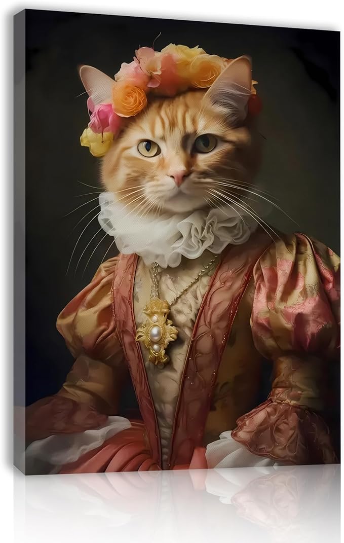 Jatinoo Orange Cat Gothic Wall Art - 11.5x15 inch Framed Canvas Print, Witchy Dark Academia Vintage Home Decor for Halloween, Moody Aesthetic Room Poster for Cat Lovers