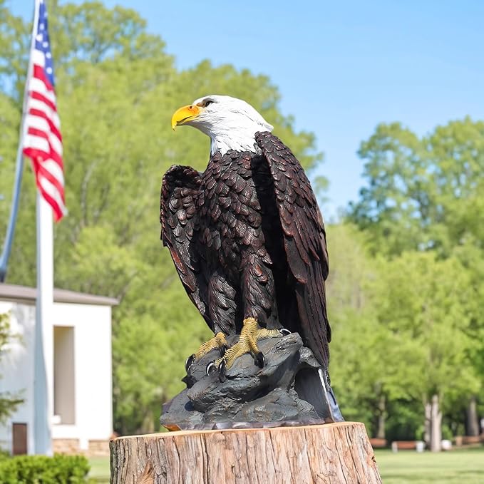 H:23.2in Outdoor Great Eagle Sculpture Garden Decoration Hand-Painted Bald Eagle Decoration - Bald Eagle Statue, Majestic American Indoor/Outdoor American Office, Courtyard Decoration