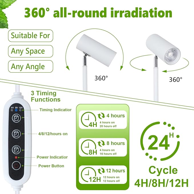 HMVPL White Grow Lights for Indoor Plants Full Spectrum,Tall Plant Light for Indoor Growing with 20W COB Plant Light Bulb,4/8/12H Timer,Led Growth Floor Lamp for Large Plant Seedling(6 Level Height)