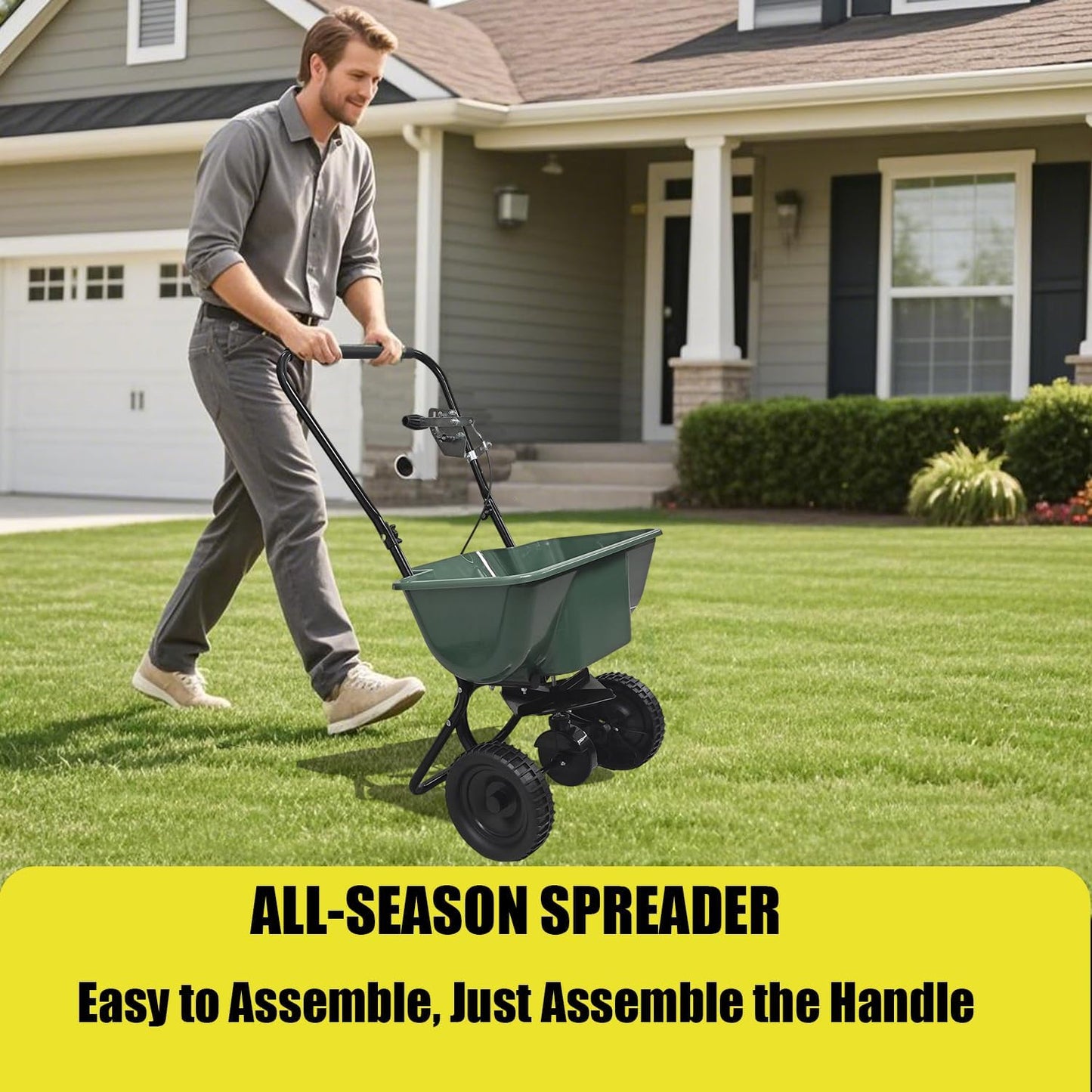 80LB Walk-Behind Broadcast Spreader for Seed,Fertilizer,Salt,Ice Melt, Fertilizer Spreader with Adjustable Drop Rate, Seed Spreaders for Lawns