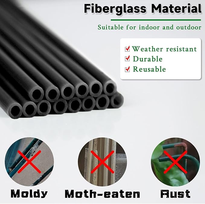 Plant Stakes 17inch &11inch SupKing Adjustable Length Plant Support Stake 16Pcs Black Orchid Stick with Clips for Indoor Outdoor,Garden Pole for Potted Tomato Amaryllis Vegetables with 20 Ties