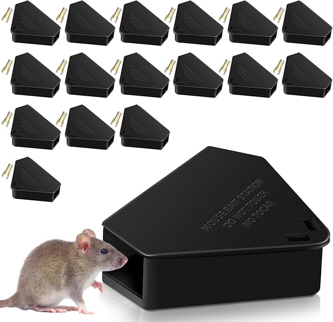 Mouse Bait Station Outdoor Indoor with 16 Keys, 16 Pack Reusable Rat Bait Stations Mice Stations, Friendly to Children and Pets Bait Box for Kitchen Garage Basement Patio