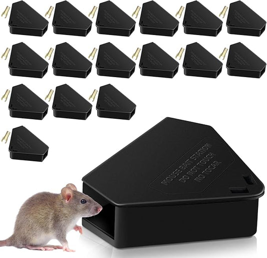 Mouse Bait Station Outdoor Indoor with 16 Keys, 16 Pack Reusable Rat Bait Stations Mice Stations, Friendly to Children and Pets Bait Box for Kitchen Garage Basement Patio