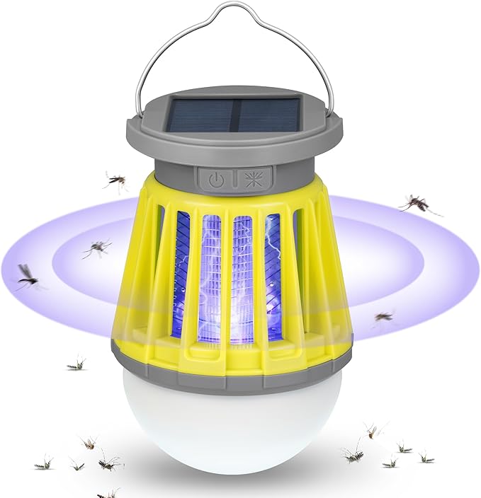 Solar Bug Zapper Outdoor Waterproof, Portable Mosquito Zapper, 2-in-1 Cordless & Rechargeable Bug Zapper with LED Light for Home, Camping, Patio, Yard, Pool (Green