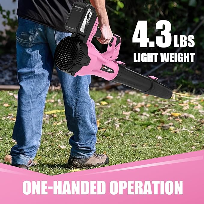 Leaf Blower Cordless, 21V Electric Leaf Blowers Lightweight Variable Speed Lithium Battery and Charger, Powered Lightweight Leaf Blower for Patio Lawn Care/Dusting Clearing/Leaf/Snow (Pink)