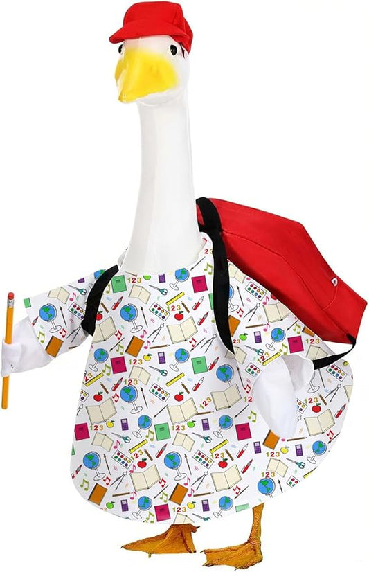 AZYM Back to School Porch Goose Outfits,4 Pcs/Set Yard Goose Statue Clothes for 23" Statue Patio Lawn Garden Decoration