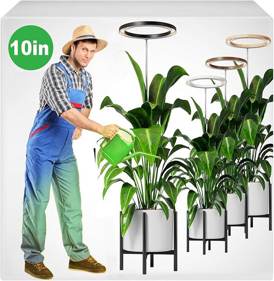 10" Grow Lights for Large Indoor Plants, Full Spectrum Indoor Plant Light for Indoor Growing with Timer,Height Adjustable Auto On/Off 3/9/12H, 9 Brightness,Led Tall Halo Grow Light for House Plants
