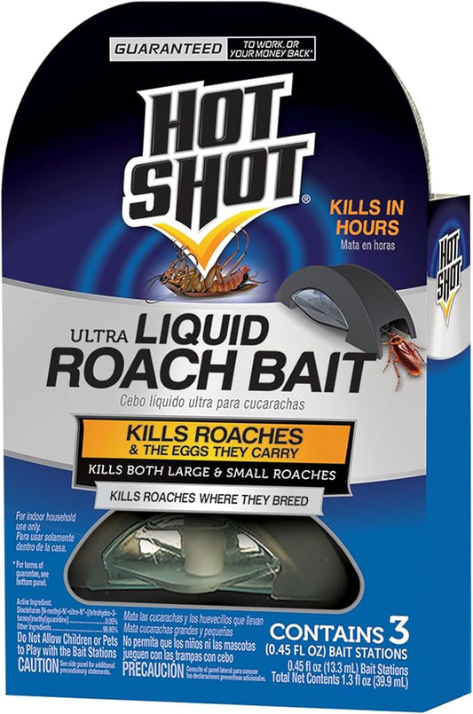 Hot Shot Ultra Liquid Roach Bait 3 Count, Kills In Hours