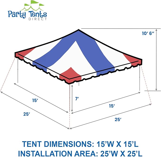 Party Tents Direct 20'x 20' Weekender Canopy Pole Tent with Sidewalls - Easy Up Canopy Tent with 80 Person Capacity - Outdoor Canopies for Parties, Weddings, and Events (Red White and Blue)