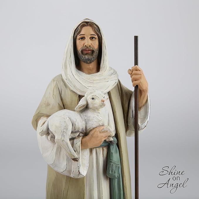 Good Shepherd Statue Jesus Holding Lamb 9.5inch Religious Modern Home Decor Figurine Indoor Tabletop Religious Gift