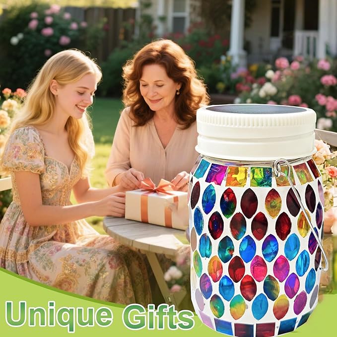 Mosaic Lanterns Outdoor Garden Decor Waterproof Lights,Solar Mosaic Christmas Gifts for Women Mom Grandma Halloween and Garden,Patio,Pathway & Yard Décor (Red)