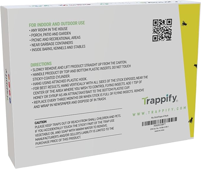 Trappify Hanging Fly Traps Outdoor: Fruit Fly Traps for Indoors | Gnat Trap | Gnat Traps for House Indoor | Fly Trap Indoor - Disposable Sticky Fly Trap for Indoor House Pest Control (4 Pack)