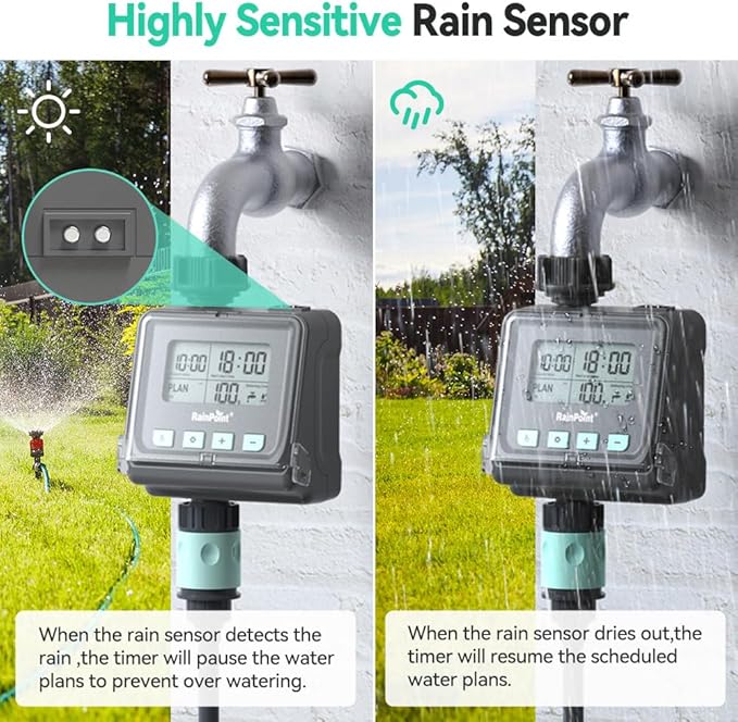 BALDR Smart Water Timer for Garden Hoses - Lawn Sprinkler Timers Outdoor with Up to 3 Preset Programs, Rain Delay Sensor, Smart Water Hose Timers, Drip Irrigation Timer for Garden Watering System
