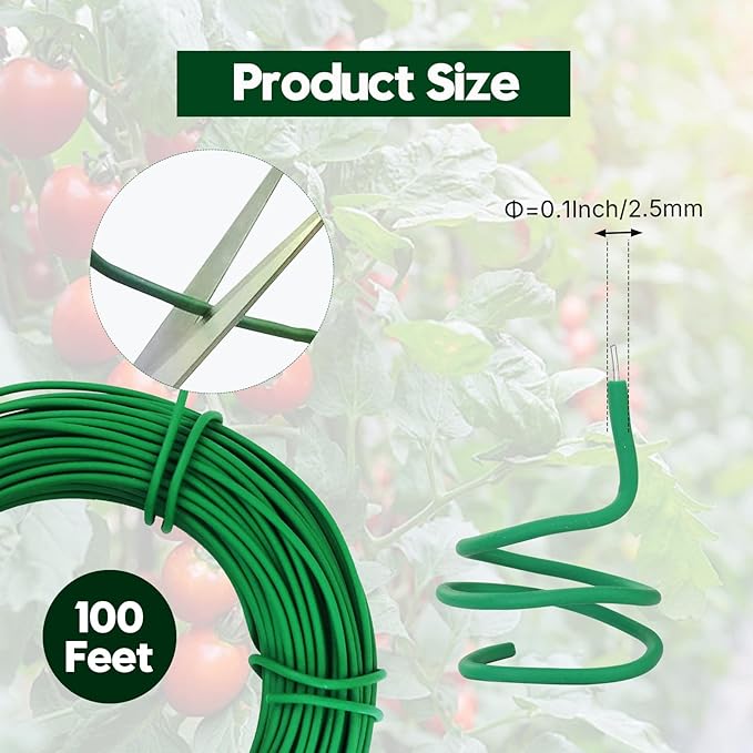 100 Feet Green Soft Plant Tie - 2.5mm Flexible Twist Garden Wire for Climbing Plants, Tomatoes, Bonsai & Office/Home Organizing