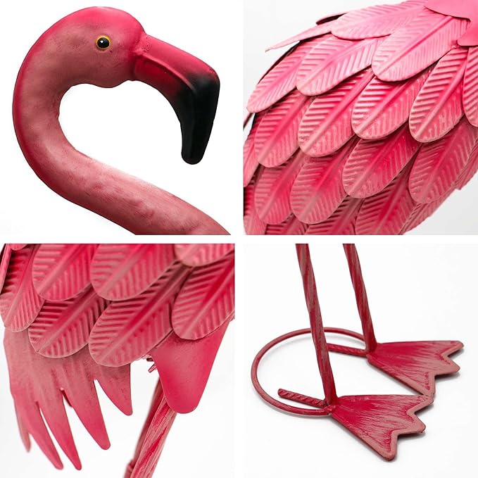 YOUKI Metal Yard Art Flamingo Decor Pink Flamingos for Yard Garden Statues Red Flamingo Yard Art Outdoor Sculptures for Outside Home Patio Lawn Ornaments Backyard Decor, Set of 2