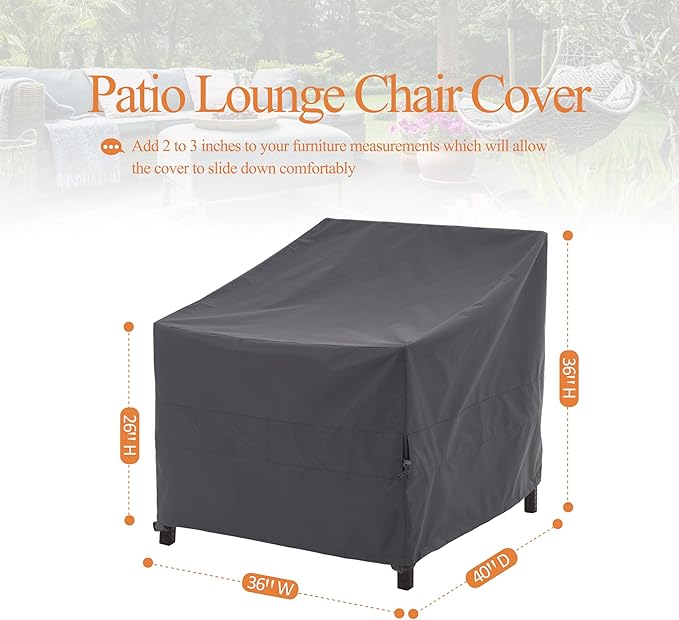 Outdoor Chair Cover Waterproof, Patio Furinture Covers Heavy Duty & Anti-UV, 36W x 40D x 36H, Gray, 1-Pack