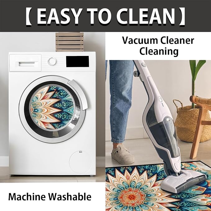 cfpolar Boho Vintage Mandala Flower Shape Half Round Semicircle Non Slip Soft Area Rug for Front Door Indoor Entrance Wear Resistant Welcome Mat for Garage Patio Home Decor 24 x 36 in