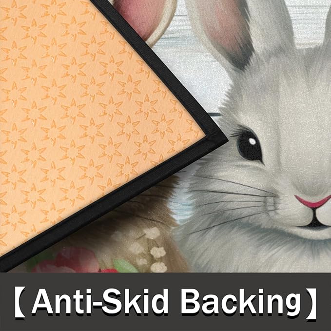 Easter Half Round Door Mat - Rabbit Spring Flower Semicircle Doormat, Non Slip Area Rug, Soft for Front Door, Indoor Entrance, Wear Resistant Welcome Mat for Garage, Patio, Home Decor - 24 x 36 In