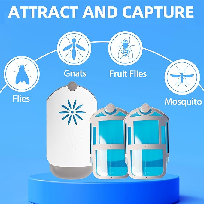 Flying Insect Trap for Indoors, Gnat Killer Indoor Captures Fruit Flies, Mosquito and Gnats, Gnat Traps for House Indoor (2 Plug-in Base + 4 Cartridges)