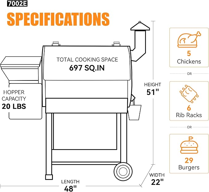 Z GRILLS Wood Pellet Smoker Grill, 8 in 1 BBQ Grill with Auto Temperature Control, 697 sq in Cooking Area for Backyard, Patio and Outdoor Cooking, 7002E, Sliver