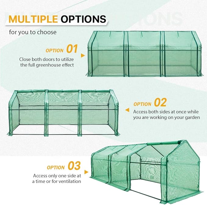 EAGLE PEAK Tunnel Greenhouse Garden Green House with Roll-Up Zipper Doors, Portable 96"x36"x36", Clear/Green PE Cover