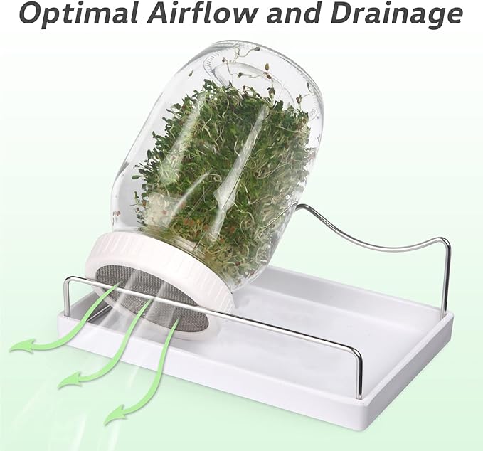 Complete Sprouting Jar Kit| 2 Wide Mouth Mason Jars, 316 Screen Sprout Lids, Blackout Sleeves, Tray, Stand| Sprouter Set for Growing Broccoli, Alfalfa and More-Seeds not Included