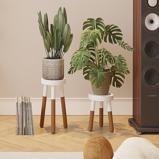 9" Rubber Wood Plant Stool, Wood Accent Stool, Reverse Dipped (16" Tall)