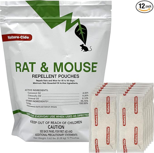 Nature-Cide Rat & Mouse Pouches - Plant-Based Formula for Indoor & Enclosed Spaces - Fresh Mint Aroma, 45-60 Day Use - 25 sq ft Coverage per Pouch (Pack of 12)